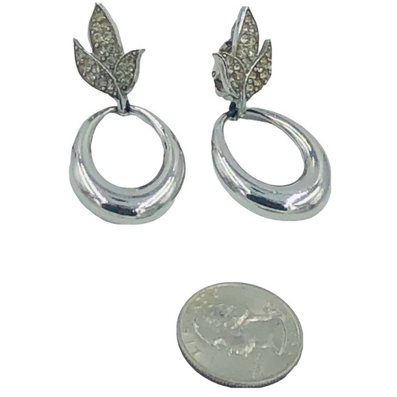 Givenchy Vintage Silver Crystal Rhinestone Clip On Drop Earrings - Picture 3 of 10